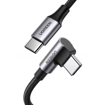 USB-C uz USB-C kabelis UGREEN 70643, USB 2.0, 1 m, 5 A, 480 Mbps, TPE korpuss, taisns-leņķa savienotājs, melns/pelēks