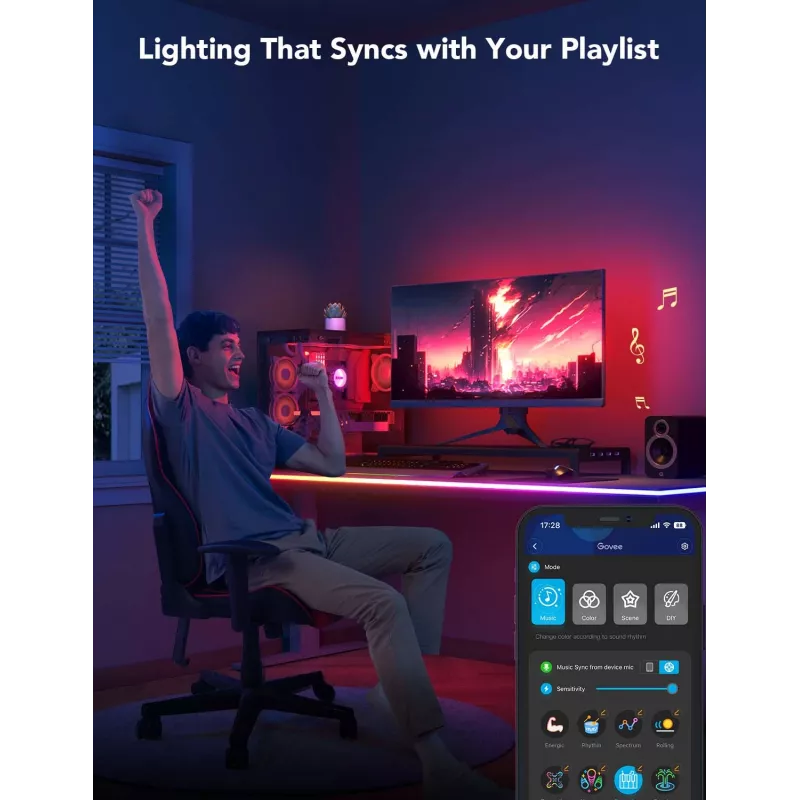 LED lente Govee H61C3 RGBIC spēļu galdam — adresējams RGBIC apgaismojums, elastīga lente