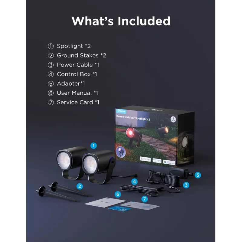 Āra prožektori Govee H7093 RGBICWW 750 lm Wi‑Fi 2.4 GHz, RGB + silta balta
