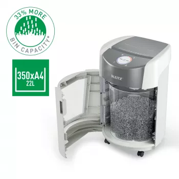 Leitz IQ OptiMax Small Office 350 Micro Griezējs Papīra Šrederis Drošības P5 22L - Balts