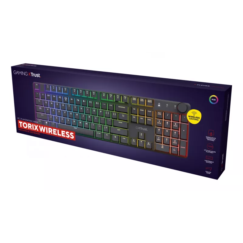 Trust GXT 868 Torix spēļu tastatūra USB + RF bezvadu + Bluetooth QWERTY US English Melna