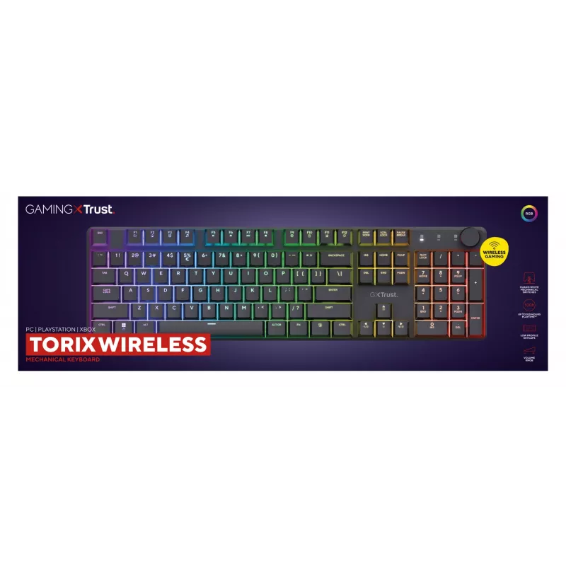 Trust GXT 868 Torix spēļu tastatūra USB + RF bezvadu + Bluetooth QWERTY US English Melna