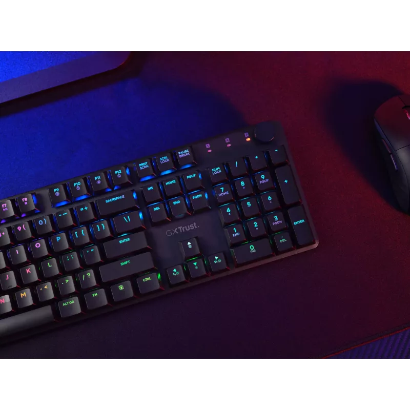 Trust GXT 868 Torix spēļu tastatūra USB + RF bezvadu + Bluetooth QWERTY US English Melna