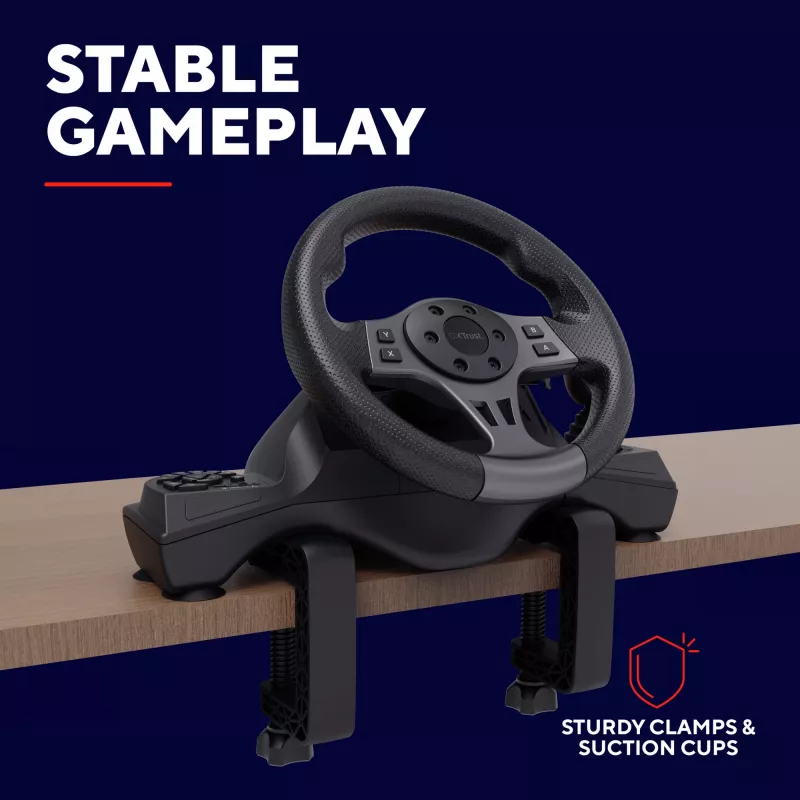 Trust GXT 289 Movi Black USB stūre + pedāļi Nintendo Switch, PlayStation 4, Xbox One S, Xbox One X, Xbox Series S, Xbox Series X