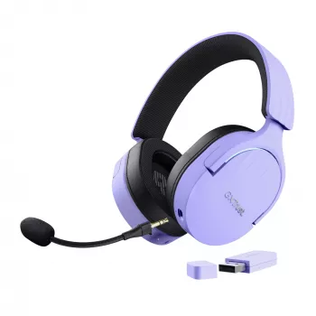 Trust GXT 491P FAYZO Bezvadu spēļu austiņas, 2.4 GHz + Bluetooth, 50 mm, virtuālais 7.1, RGB, melnas/violetas