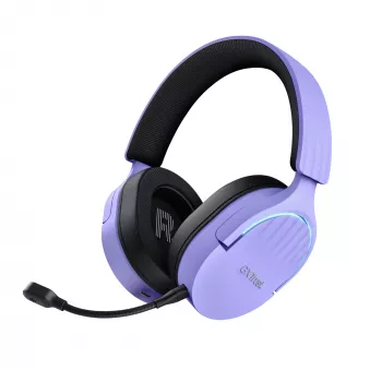 Trust GXT 491P FAYZO Bezvadu spēļu austiņas, 2.4 GHz + Bluetooth, 50 mm, virtuālais 7.1, RGB, melnas/violetas