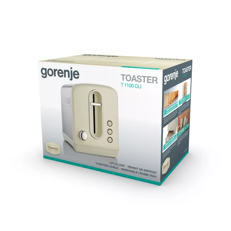 Toasteris Gorenje T1100CLI 2 šķēles 1100 W Champagne, 6 līmeņu grauzdēšana, atkausēšana un uzsildīšana