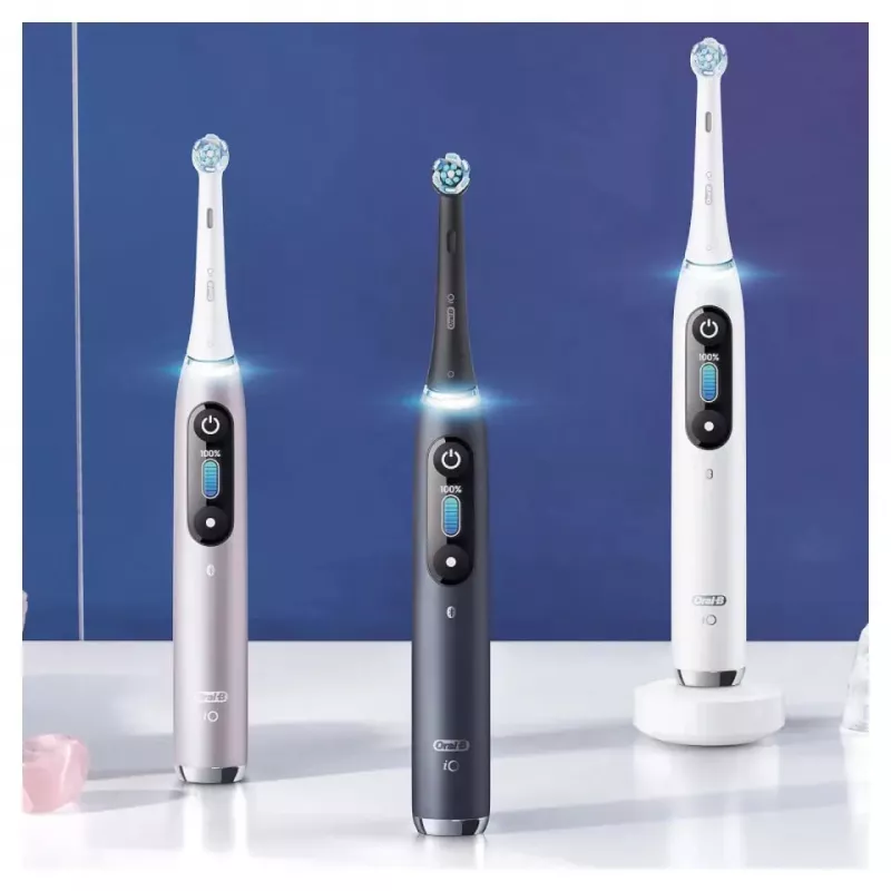 Elektriskā zobu birste Oral-B iO 9 pieaugušajiem, rotējoša, 2 rokturi, 2 birstes galviņas, iebūvēts akumulators, 3 h uzlāde, Melna/Roze