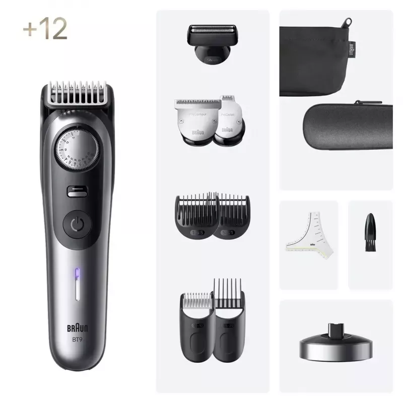 Braun BeardTrimmer 9 BT9560 Akumulators 52 2 cm Slapjš & Sauss Melns, Pelēks