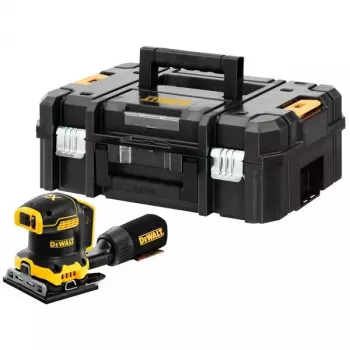 Slīpmašīna lokšņu DeWalt DCW200NT-XJ, bezvadu 18 V, bezsuku, 1 kg, 8000–13500 OPM, 1,6 mm orbīta, putekļu pieslēgvieta, transporta kaste