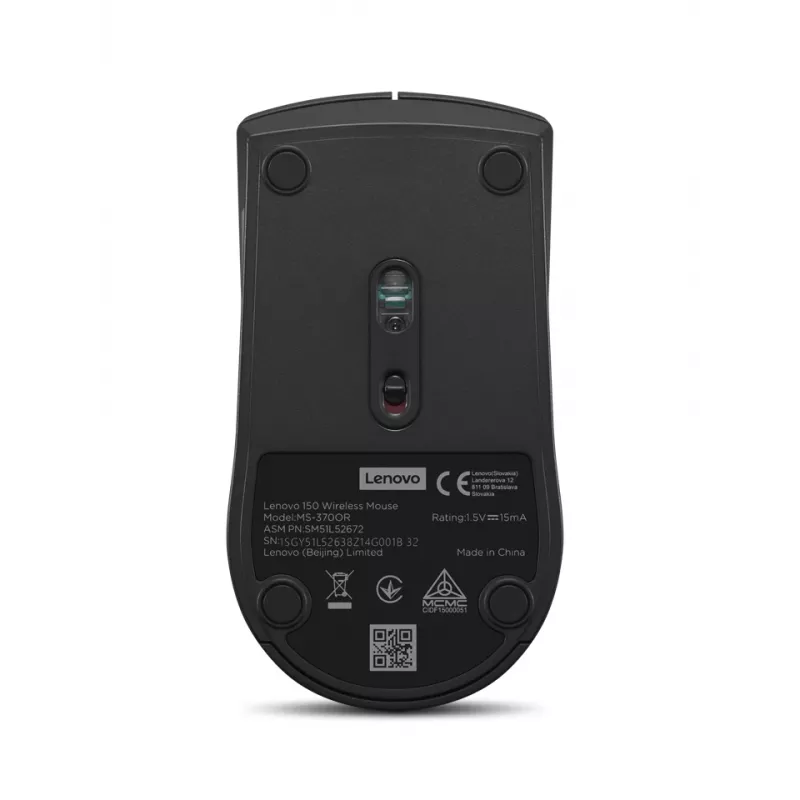Lenovo 150 GY51L52638 bezvadu datorpele, LED optiskā, 3 taustiņi, 1x AA baterija, melna