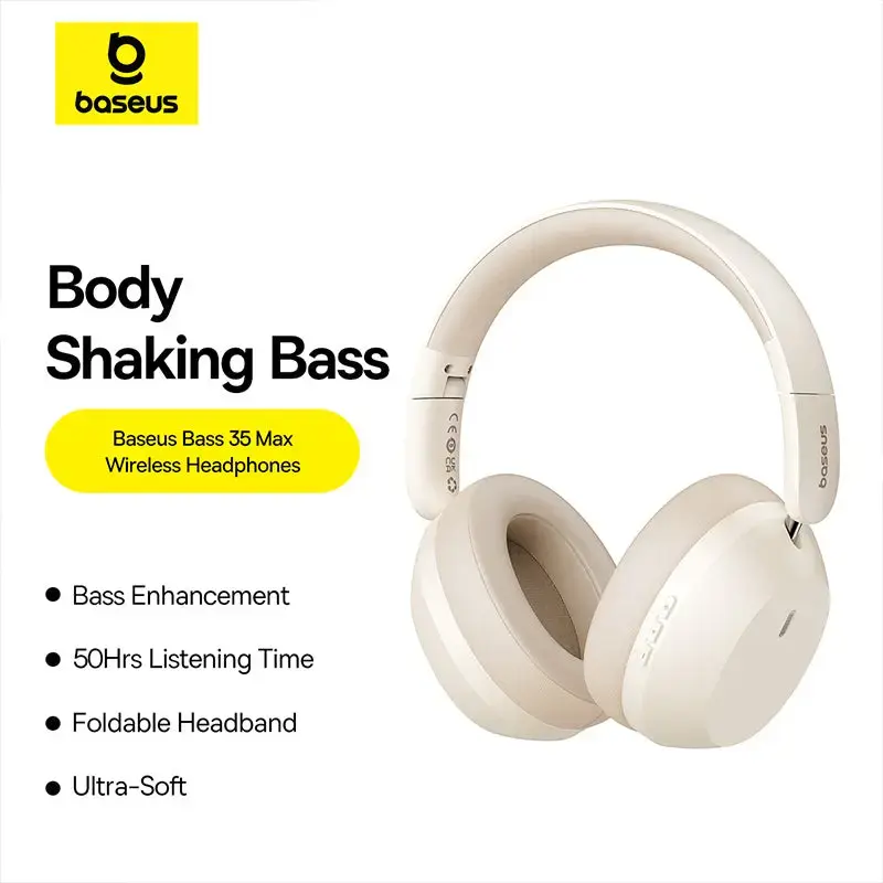 Austiņas Baseus Bass 35 Max — Bezvadu, Galvas saite, Virsauss, USB Type-C, 20–20000 Hz, 10 m, Balta