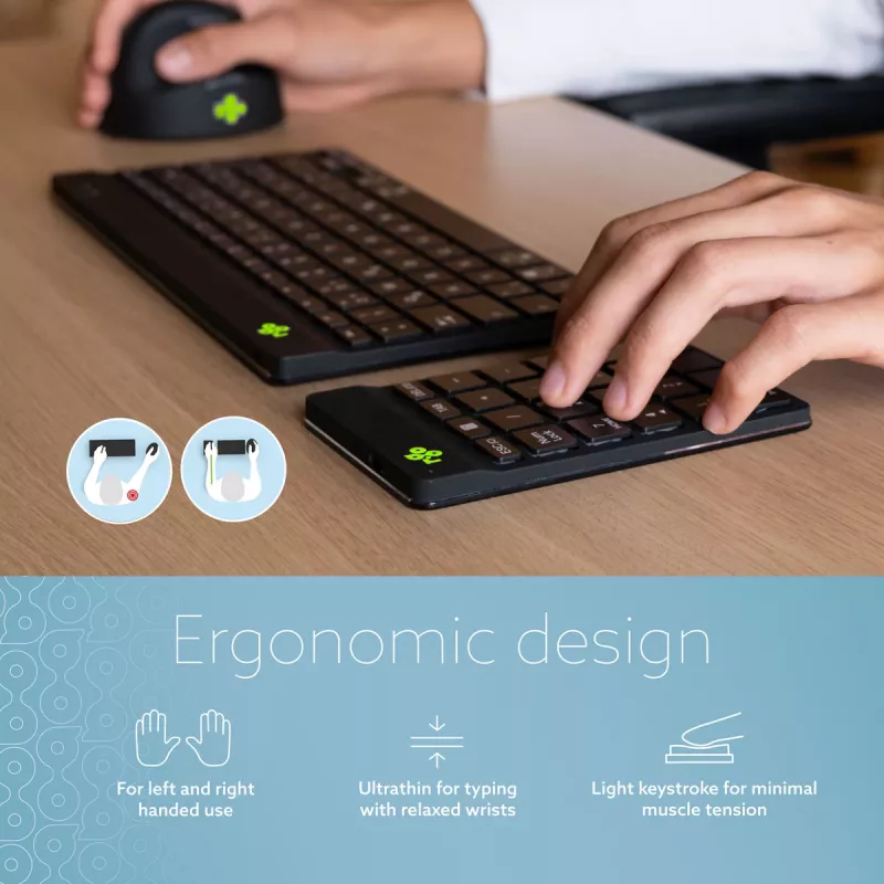 R-Go Tools ciparu klaviatūra R-Go Numpad Break, ergonomiska ciparu klaviatūra ar pārtraukuma programmatūru, Bluetooth, melna