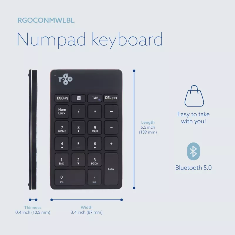 R-Go Tools ciparu klaviatūra R-Go Numpad Break, ergonomiska ciparu klaviatūra ar pārtraukuma programmatūru, Bluetooth, melna