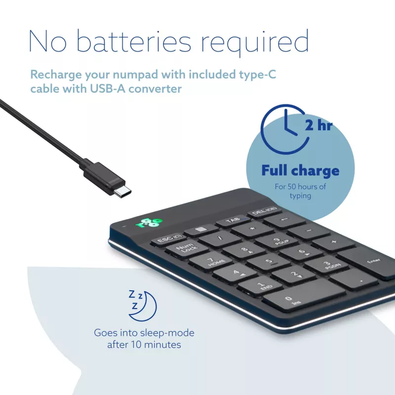 R-Go Tools ciparu klaviatūra R-Go Numpad Break, ergonomiska ciparu klaviatūra ar pārtraukuma programmatūru, Bluetooth, melna