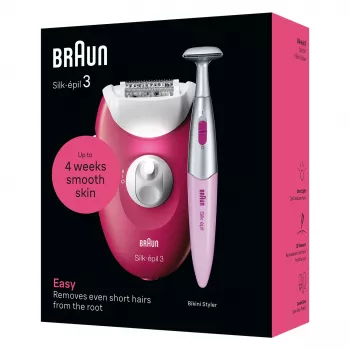 Epilators Braun Silk-épil 3 SE3-202, 20 pincetes, tīkla darbināms, ogu krāsa