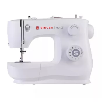 Daļēji automātiskā šujmašīna SINGER M2405 — mehāniskā, 11 programmas, 8 dūrienu raksti, 70W, balta