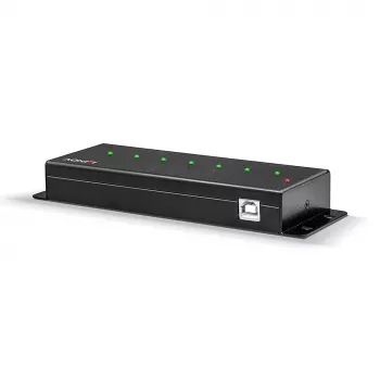 Lindy 7 Portu USB 2.0 Metāla Hubs, USB 2.0 Type-B, 480 Mbit/s, Melns, Metāls, 1.8 m