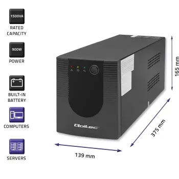 Qoltec UPS 53776 Line-Interactive 1.5 kVA 900 W 4 AC kontaktligzdas