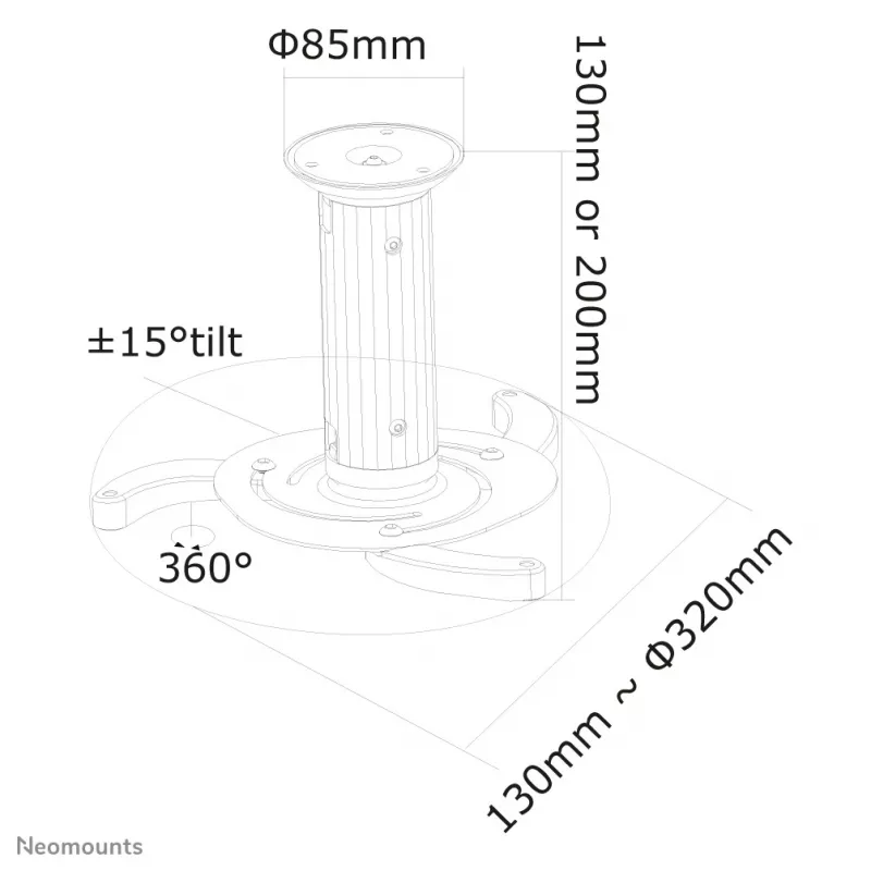 Neomounts BEAMER-C80WHITE griestu stiprinājums projektoriem - augstums 13-20 cm - pilna kustība