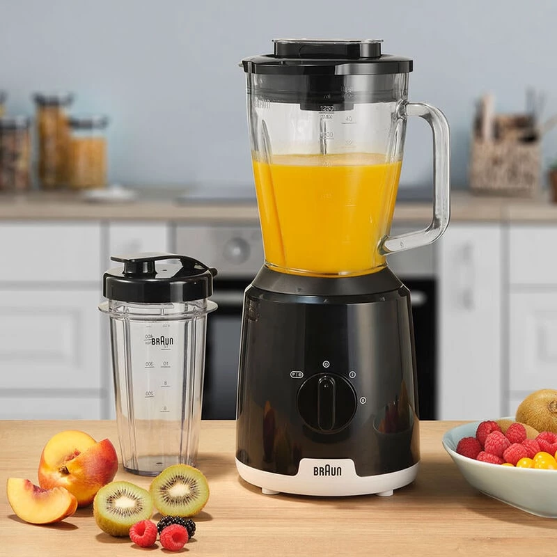 Braun JB1051BK PowerBlend 1 galda blenderis, 600 W, 1,25 l, stikla trauks, melns