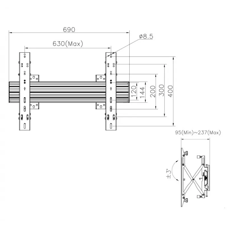 Equip 37-65 collu modulārais Push-In Pop-Out TV sienas stiprinājums