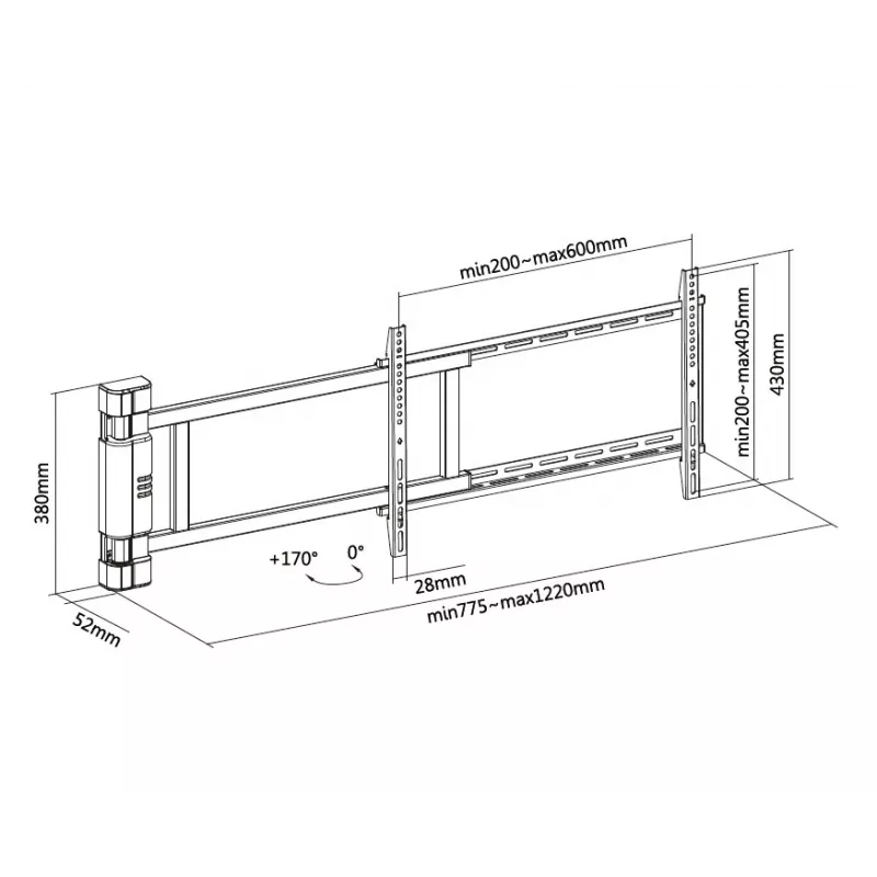 Equip 32 inch-75 inch Motorizēts TV pagriežamais kronšteins, 50 kg, 81.3 cm (32 inch), 190.5 cm (75 inch), 200 x 200 mm, 600 x 400 mm, Melns