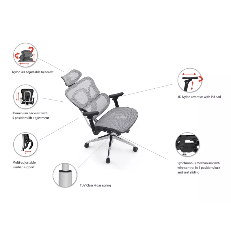 Equip Ergonomic Premium biroja krēsls ar galvas balstu un roku balstiem, melns