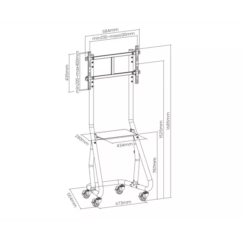 Equip smagās slodzes televizora statīvs 37-80 collām, 94 cm – 2.03 m, VESA 200x200 – 600x400 mm, melns