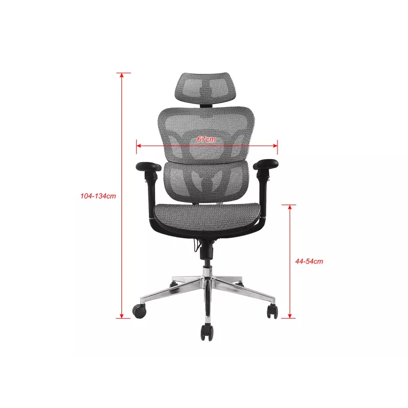 Equip Ergonomic Premium biroja krēsls ar galvas balstu un roku balstiem, pelēks