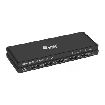 Equip Ultra Slim 4-Port HDMI 2.0 Sadalītājs, HDMI, 4x HDMI, 3840 x 2160 pikseļi, Melns, Alumīnijs, 4K Ultra HD