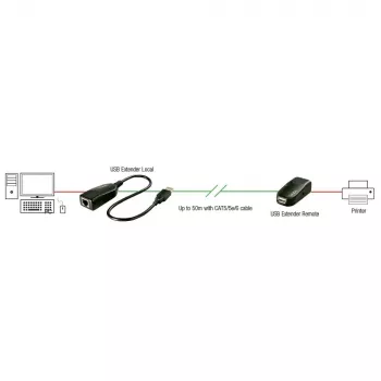 Lindy 50m USB 2.0 Cat.6 pagarinātājs, tīkla raidītājs un uztvērējs, 50 m, 480 Mbit/s, Cat5, Cat5e, Cat6, LG-8311, Melns