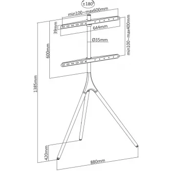 Manhattan Tripod Grīdas Statīvs, 1 ekrāns, 37-65 collas, VESA 200x200 līdz 600x400mm, Maks. 32kg