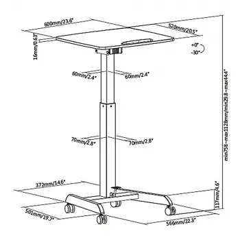 Regulējama augstuma galds MACLEAN MC-892 ar gāzes atsperi, max augstums 113 cm