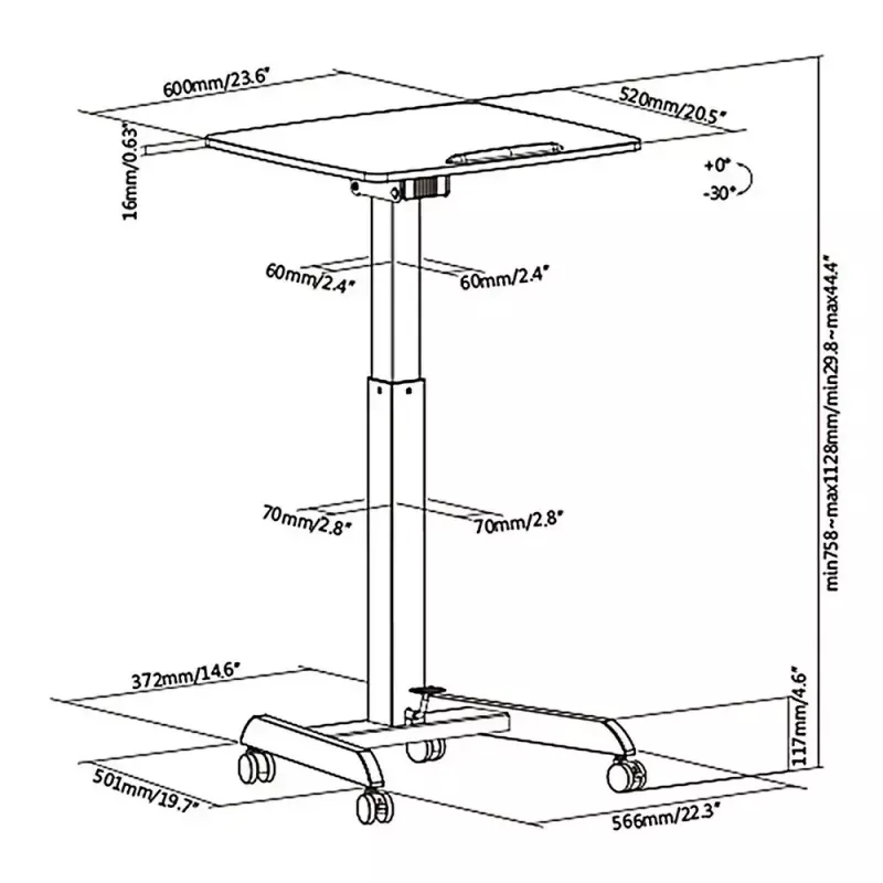 Regulējama augstuma galds MACLEAN MC-892 ar gāzes atsperi, max augstums 113 cm