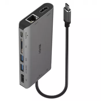 Lindy DST-Mini XT, USB-C piezīmjdatora mini dokstacija ar vienu 4K vai diviem Full HD ekrāniem un 100W caurlaides uzlādi