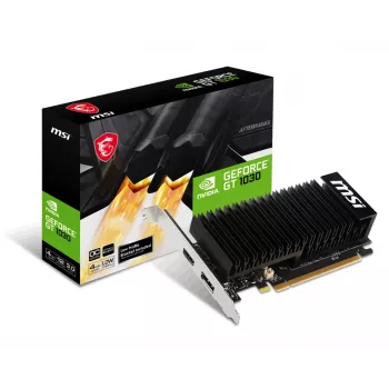 MSI GeForce GT 1030 videokarte — 4 GB GDDR4, PCIe 3.0, 1430 MHz boost, 64 bitu, aktīvā dzesēšana