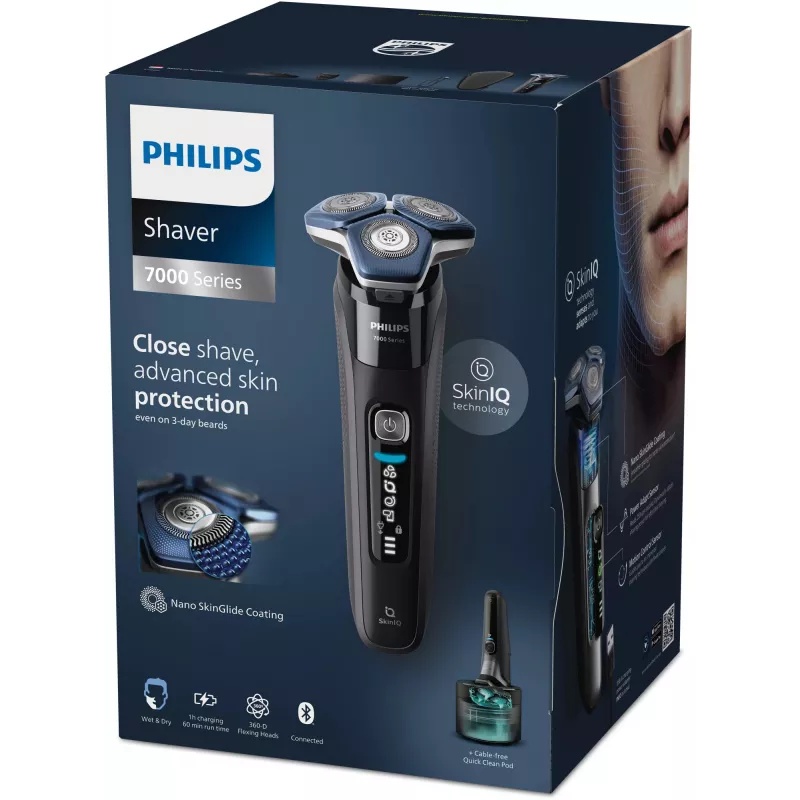 Elektriskais rotācijas skuveklis Philips Series 7000 S7886/58 — 3 galviņas, slapjai/sausai skūšanai, Li-Ion akumulators, 60 min darbības laiks