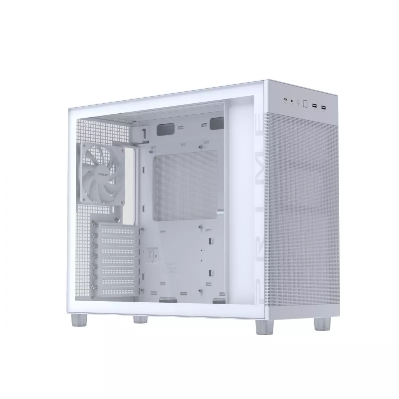 ASUS PRIME AP303 TG 90DC00V3-B39010 Midi Tower datora korpuss, ATX/Micro-ATX, rūdīts stikls, 2x USB 3.2, bez barošanas bloka, balts