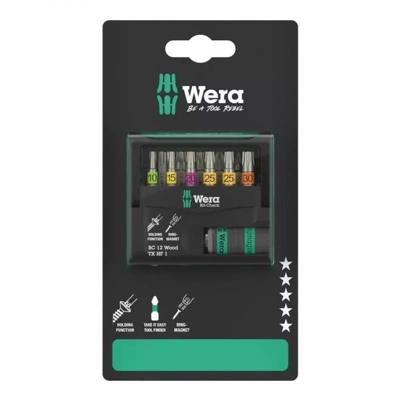 Wera 05073641001 Bit-Check 12 Wood TORX HF 1 SB skrūvgriežu uzgaļu komplekts