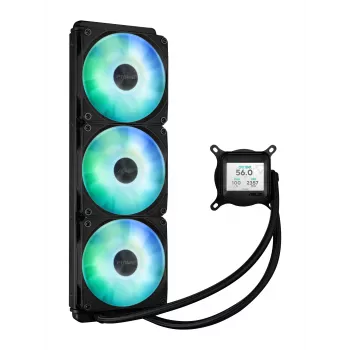 Šķidruma dzesētājs ASUS Prime LC 360 ARGB LCD — 360 mm radiators, 3x 120 mm ventilatori, LCD, PWM, Melns