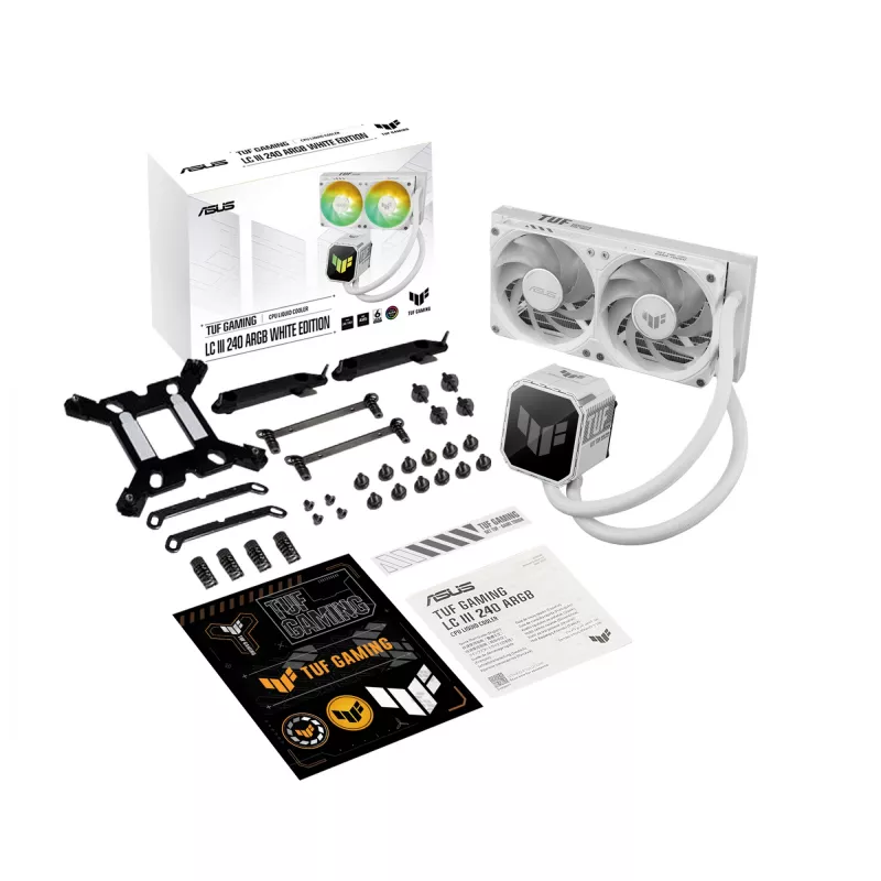 Šķidruma dzesēšanas sistēma ASUS TUF GAMING LC III 240 ARGB WHT – 240 mm radiators, 2x 120 mm ventilatori, PWM, balta