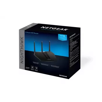 NETGEAR Nighthawk AX/5-Stream AX2400 WiFi 6 maršrutētājs (RAX30) bezvadu maršrutētājs Gigabit Ethernet Dual-band (2.4 GHz / 5 GHz) Melns