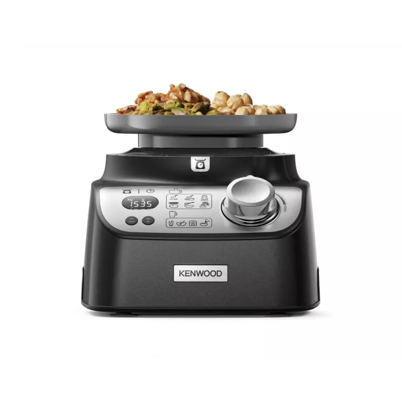 Kenwood MultiPro XL Weigh+ melns — kompakts virtuves kombains 1000 W, iebūvēti svari, blendera stiprinājums
