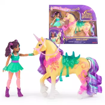 Mini leļļu komplekts Usorteret Unicorn Academy Ava & Leaf Power of Friendship ar caurspīdīgiem segliem un 2 aksesuāriem, 168 mm, plastmasa