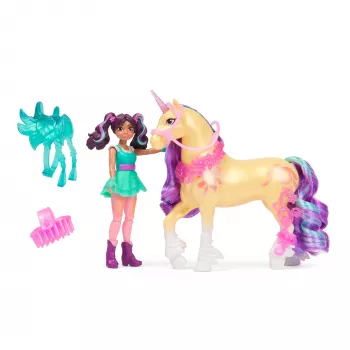Mini leļļu komplekts Usorteret Unicorn Academy Ava & Leaf Power of Friendship ar caurspīdīgiem segliem un 2 aksesuāriem, 168 mm, plastmasa