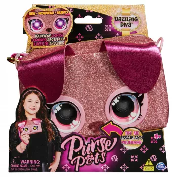 Purse Pets Keepin’ It Clutch Dazzling Diva Kucēns – Rotaļlietu rokassomiņa ar mirdzošām acīm, bērniem no 4 gadiem