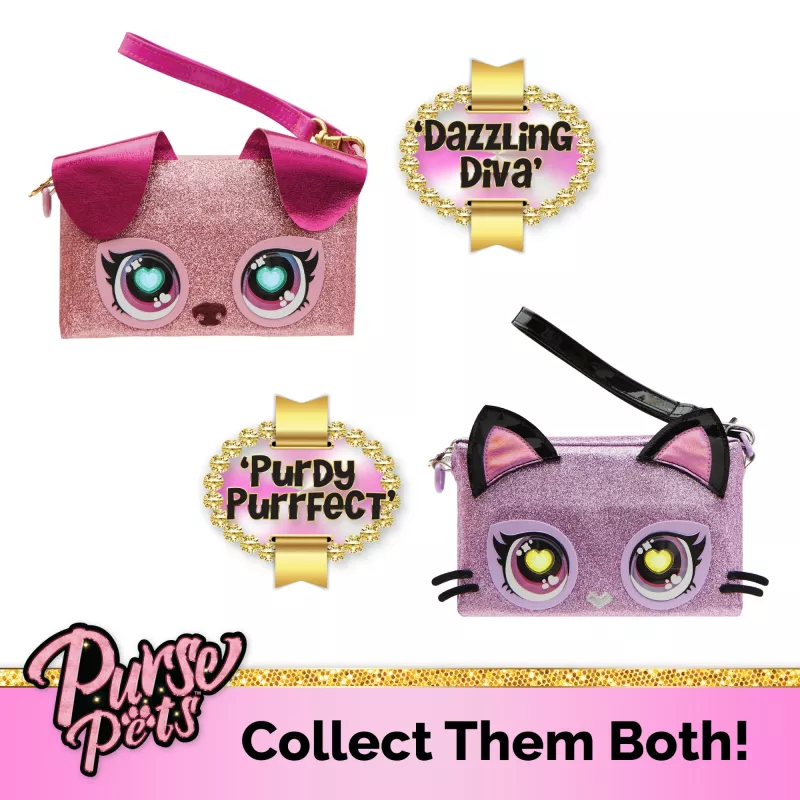 Purse Pets Keepin’ It Clutch Dazzling Diva Kucēns – Rotaļlietu rokassomiņa ar mirdzošām acīm, bērniem no 4 gadiem