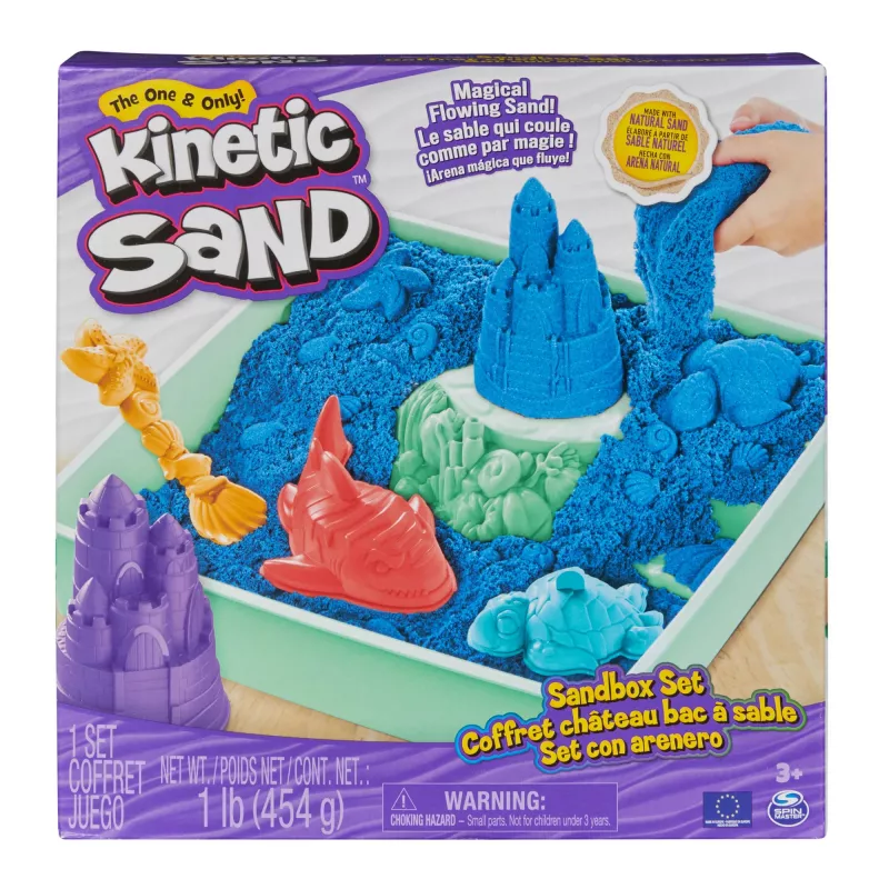 Kinetic Sand Smilšu Kastes Komplekts, 1lb Zilas Formējamas Smiltis, 4 Instrumenti un Veidnes, Uzglabāšana, Sensorā Rotaļlieta Bērniem no 3 Gadiem