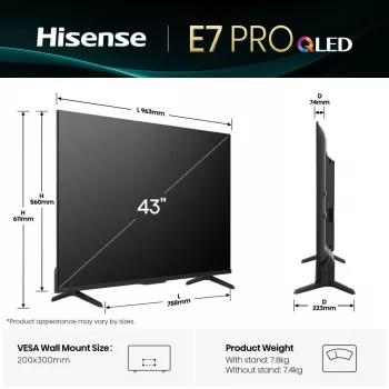 Hisense 43E77Q PRO 109.2 cm (43 colli) 4K Ultra HD Smart TV Wi-Fi Melns